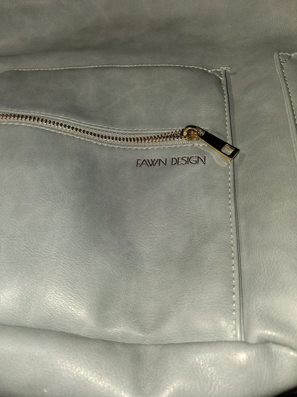 FAWN DESIGN Baby Blue Vegan Leather 13 Pock. Diaper/Backpack with Gold Hardware